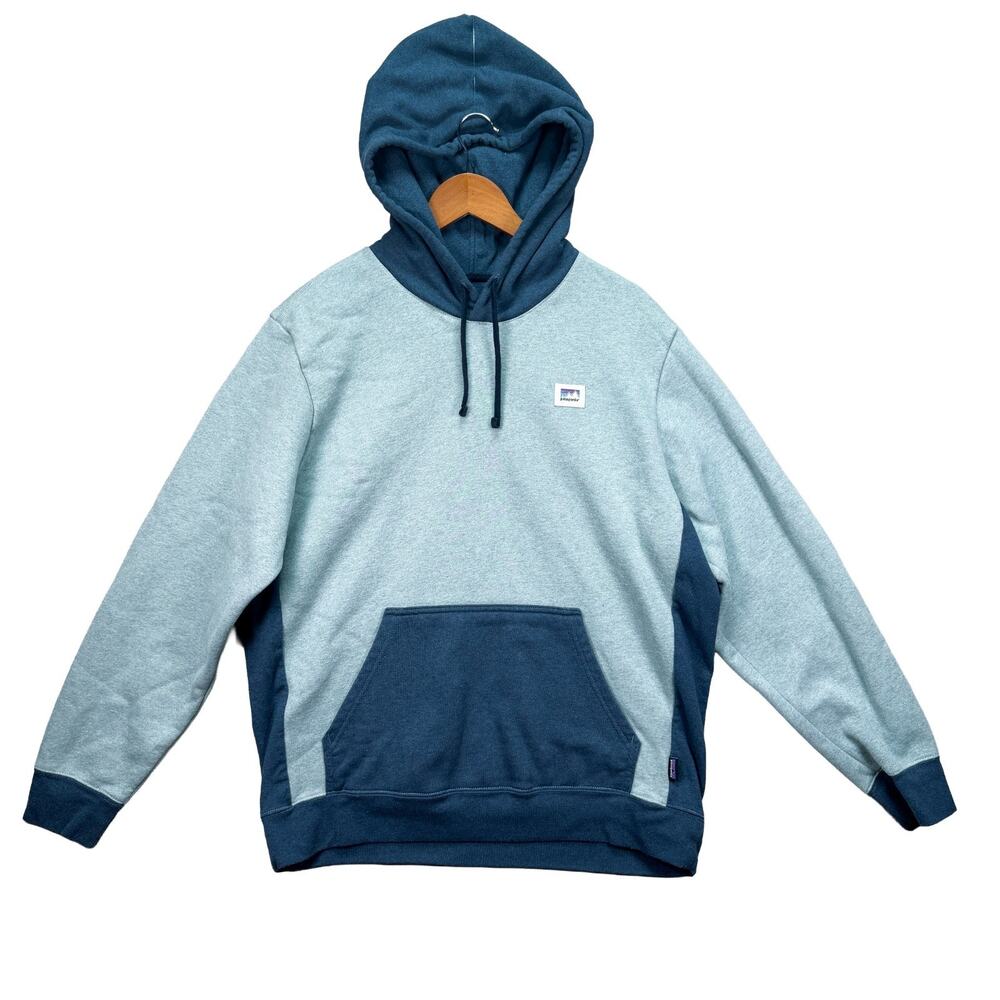 Patagonia Unisex Shop Sticker Uprisal Hoody Blue Navy Pullover Pockets Logo L
